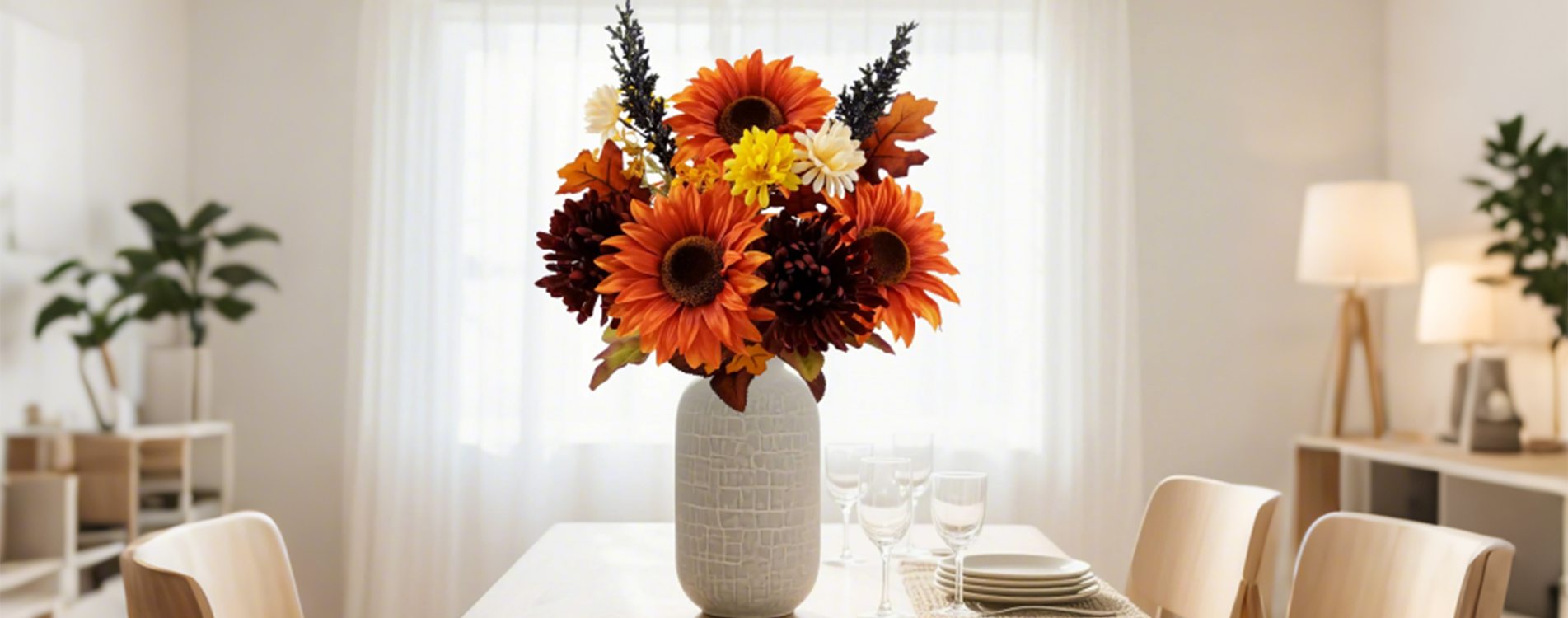 18.5in Indoor Artificial Orange Sunflower and Mum Bouquet.