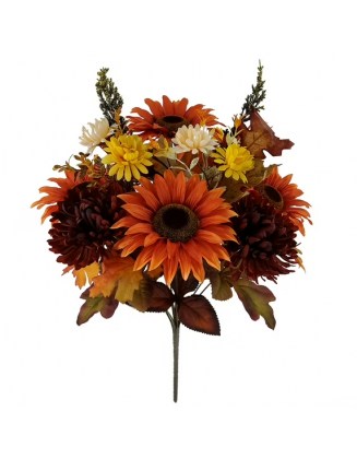 18.5in Indoor Artificial Orange Sunflower and Mum Bouquet.