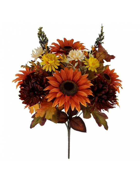 18.5in Indoor Artificial Orange Sunflower and Mum Bouquet.