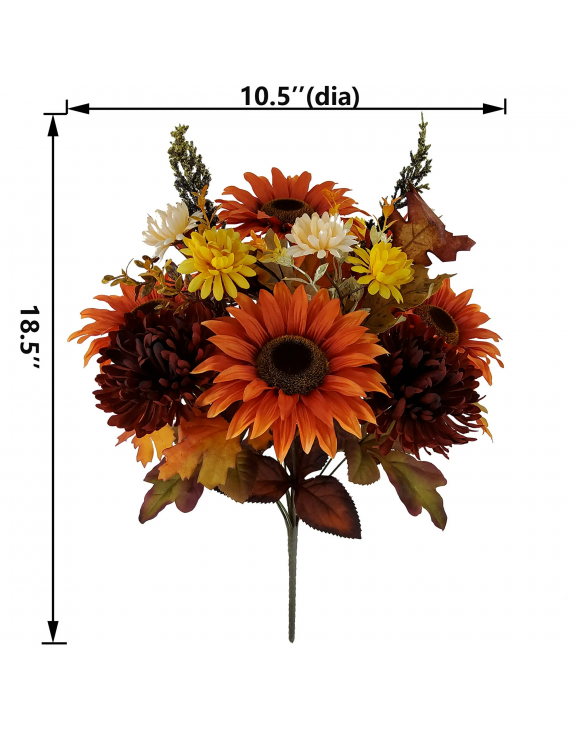 18.5in Indoor Artificial Orange Sunflower and Mum Bouquet.