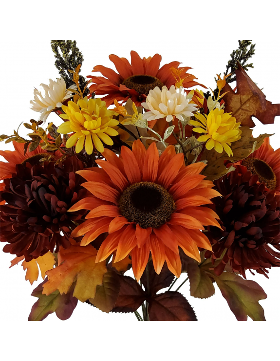 18.5in Indoor Artificial Orange Sunflower and Mum Bouquet.