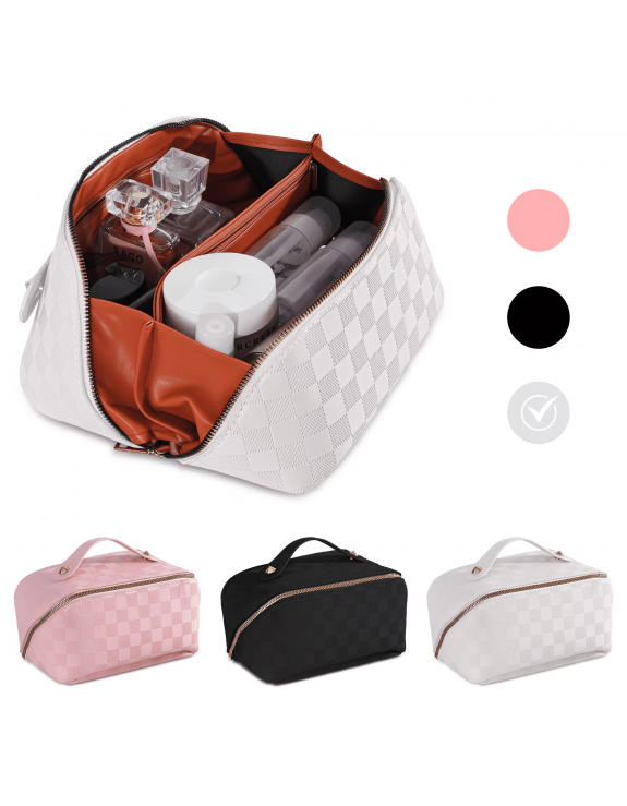 Travel Makeup Bag,Large Capacity Cosmetic Bags for Women,Waterproof Portable Pouch Open Flat Toiletry Bag Make up Organizer with Divider and Handle