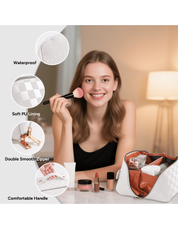 Travel Makeup Bag,Large Capacity Cosmetic Bags for Women,Waterproof Portable Pouch Open Flat Toiletry Bag Make up Organizer with Divider and Handle