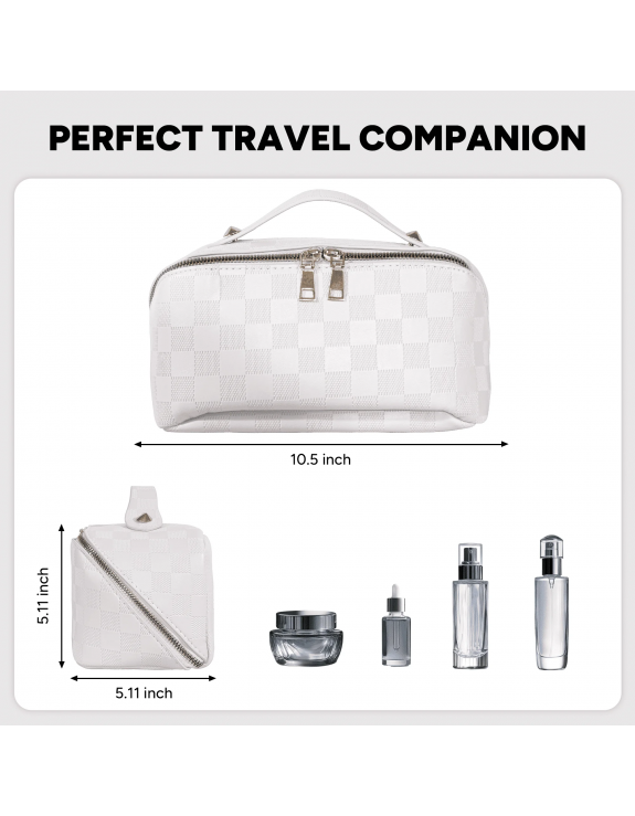 Travel Makeup Bag,Large Capacity Cosmetic Bags for Women,Waterproof Portable Pouch Open Flat Toiletry Bag Make up Organizer with Divider and Handle