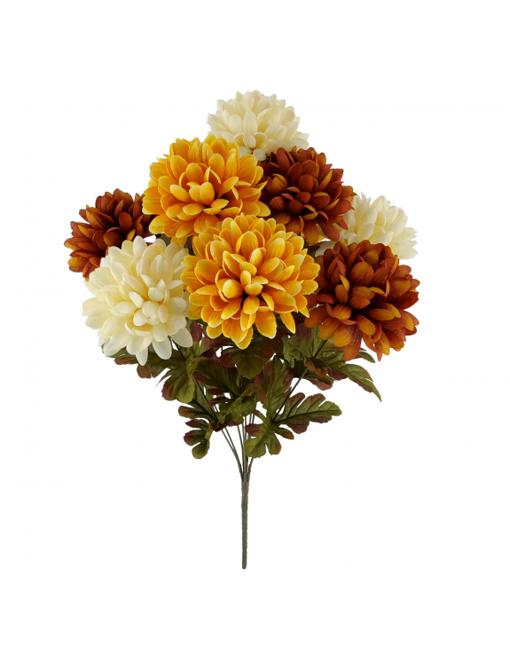 Indoor 20 inch Artificial Chrysanthemum Bush, Cream and Orange Color, Polyester