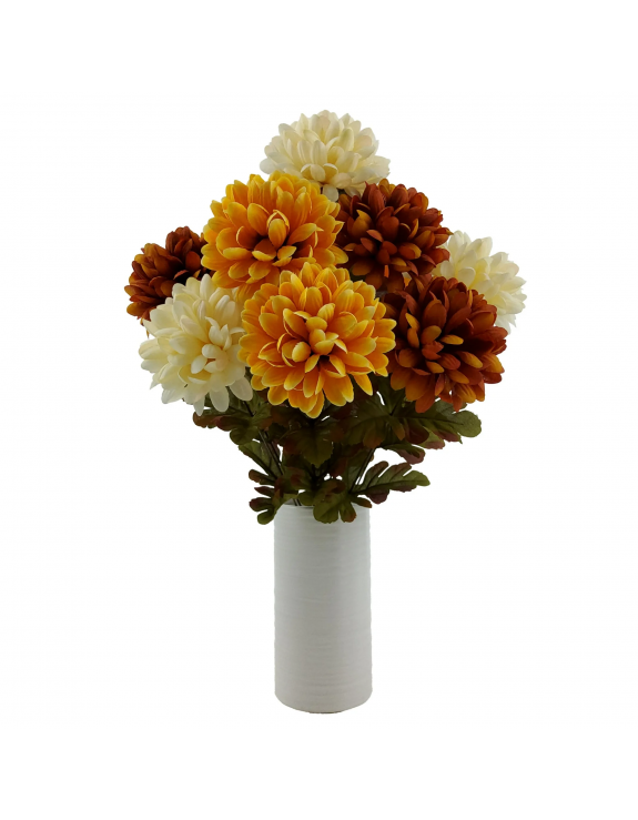 Indoor 20 inch Artificial Chrysanthemum Bush, Cream and Orange Color, Polyester