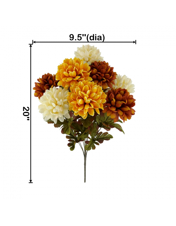 Indoor 20 inch Artificial Chrysanthemum Bush, Cream and Orange Color, Polyester