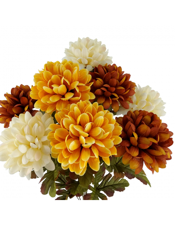 Indoor 20 inch Artificial Chrysanthemum Bush, Cream and Orange Color, Polyester
