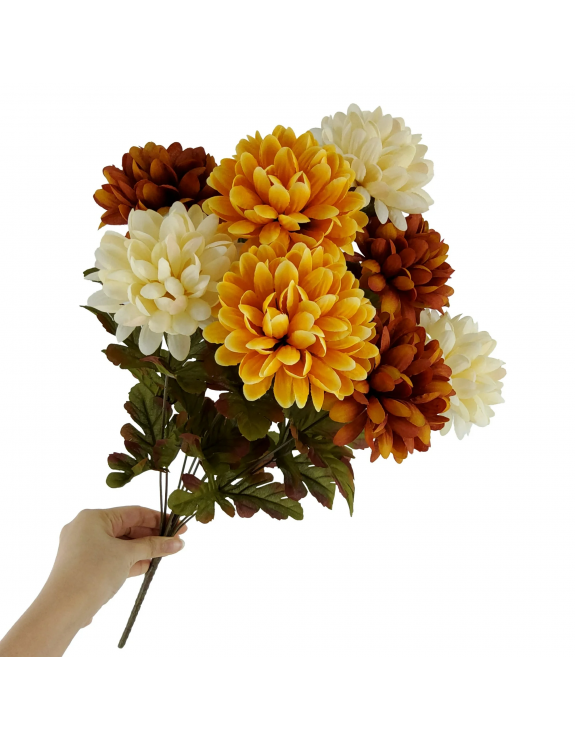 Indoor 20 inch Artificial Chrysanthemum Bush, Cream and Orange Color, Polyester Indoor 20 inch Artificial Chrysanthemum Bush, Cream and Orange Color, Polyester