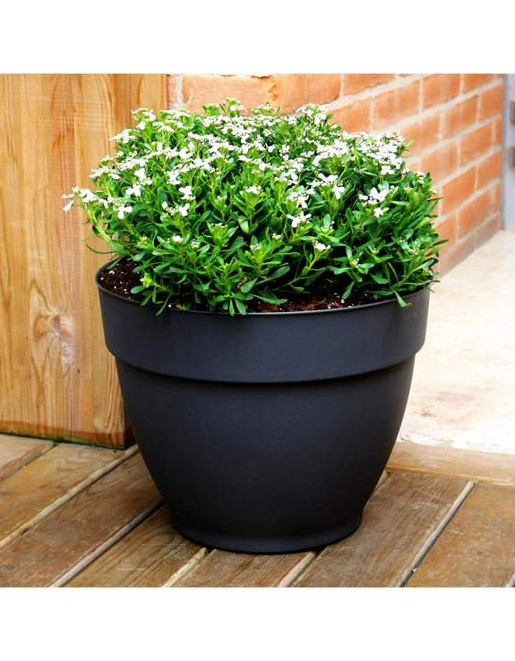 Recycled Plastic Planter, 8.6 inch Opening Diameter, Black Color