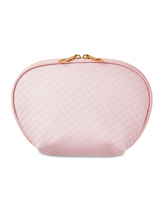 Cosmetic Accessory Pouch with Double Zipper, Baby Pink Basket Weave