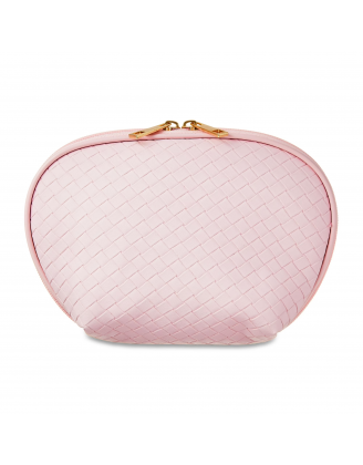 Cosmetic Accessory Pouch with Double Zipper, Baby Pink Basket Weave