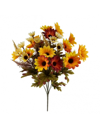 Indoor 19 inch Artificial Daisy Bush, Yellow and Orange Colors.