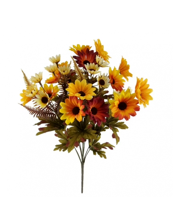 Indoor 19 inch Artificial Daisy Bush, Yellow and Orange Colors.