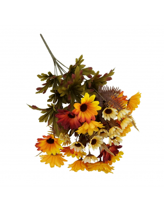 Indoor 19 inch Artificial Daisy Bush, Yellow and Orange Colors.