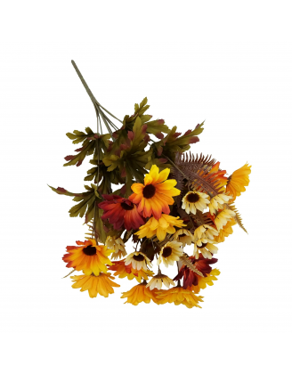 Indoor 19 inch Artificial Daisy Bush, Yellow and Orange Colors.