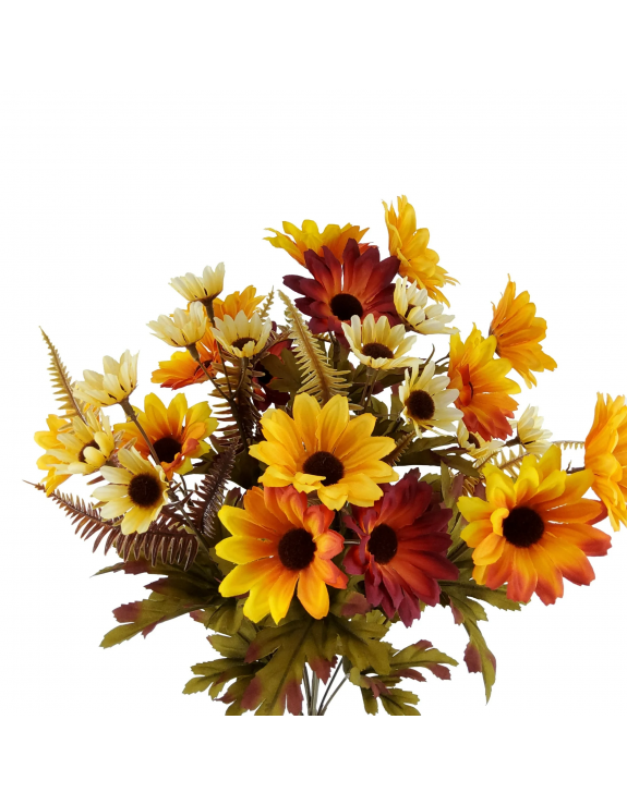Indoor 19 inch Artificial Daisy Bush, Yellow and Orange Colors.