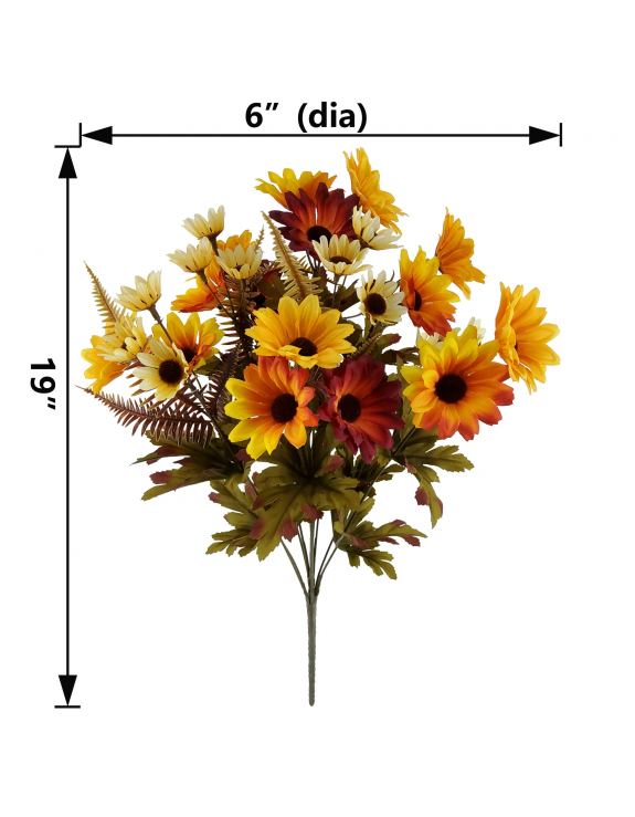 Indoor 19 inch Artificial Daisy Bush, Yellow and Orange Colors.