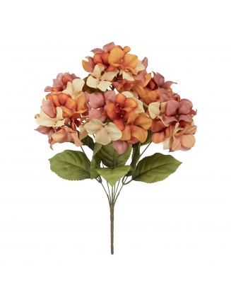 18-inch Artificial Silk Orange & Cream Hydrangea Fall Bush, for Indoor Use