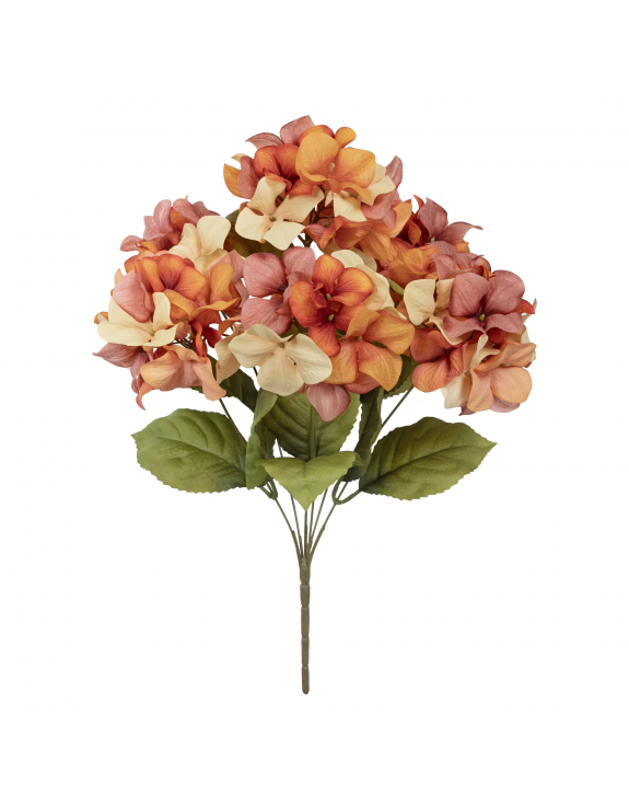 18-inch Artificial Silk Orange & Cream Hydrangea Fall Bush, for Indoor Use