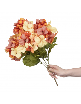 18-inch Artificial Silk Orange & Cream Hydrangea Fall Bush, for Indoor Use