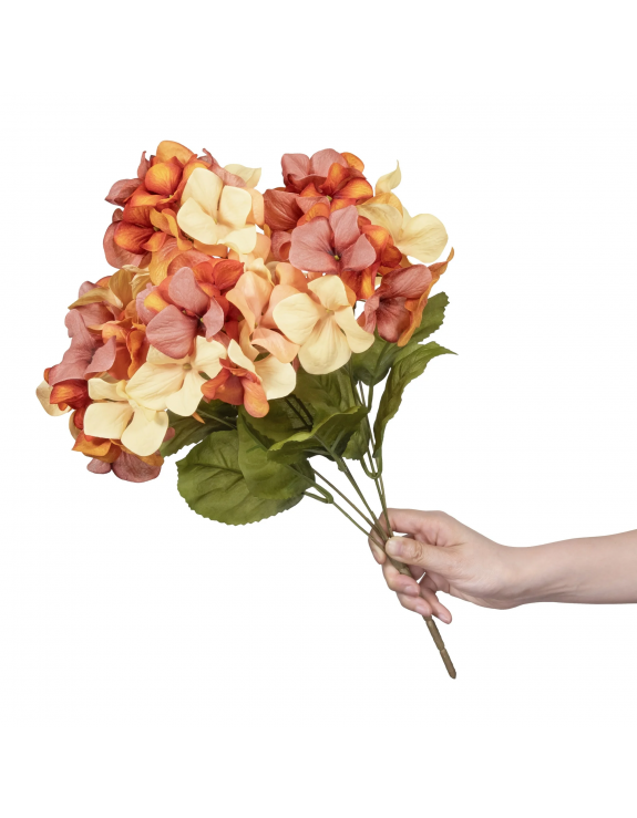 18-inch Artificial Silk Orange & Cream Hydrangea Fall Bush, for Indoor Use