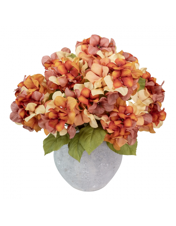 18-inch Artificial Silk Orange & Cream Hydrangea Fall Bush, for Indoor Use