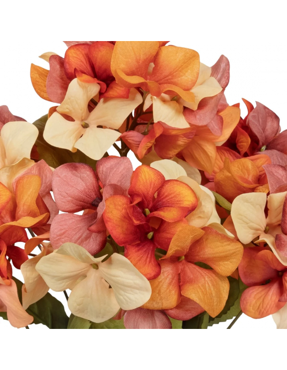 18-inch Artificial Silk Orange & Cream Hydrangea Fall Bush, for Indoor Use